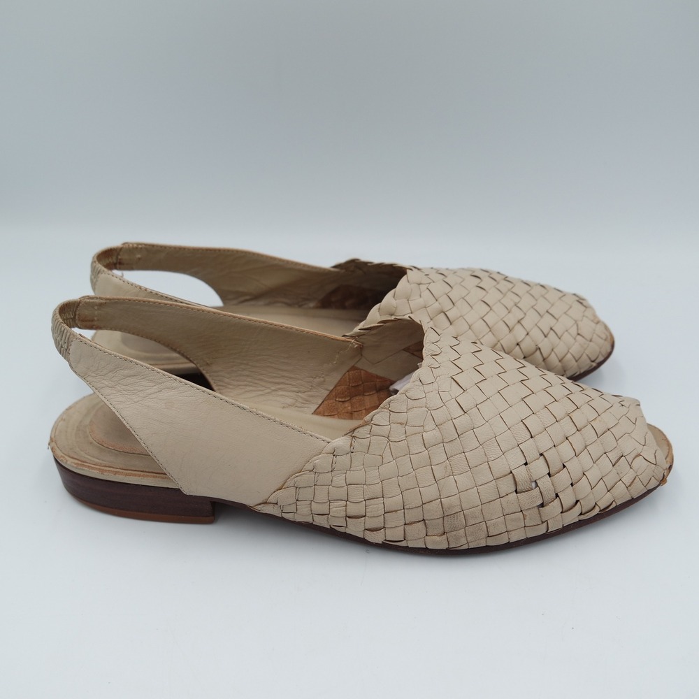 Vintage Ann Taylor Studio Women's Woven Beige Leather Slingback Sandals Size 8M